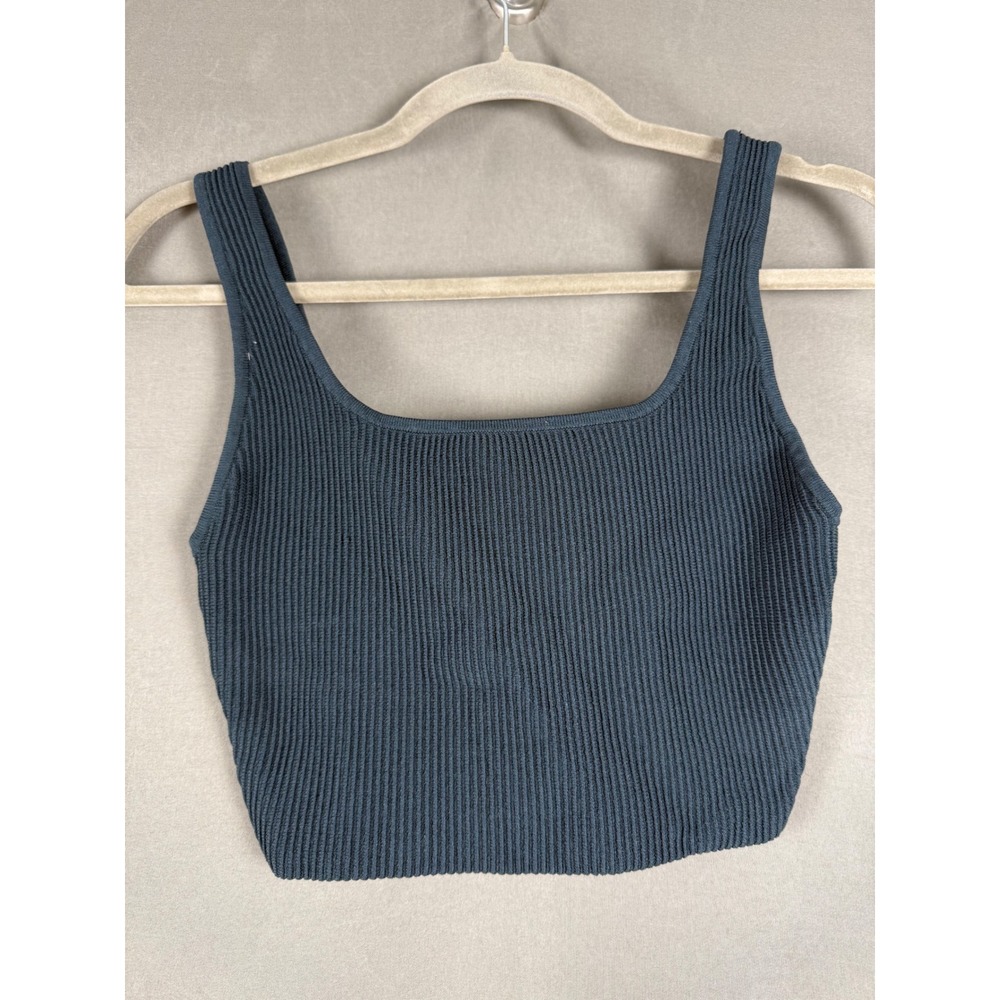 Babaton Sculpt Knit Tank Top Women Size S Dark Teal Ribbed Square Neck Cropped